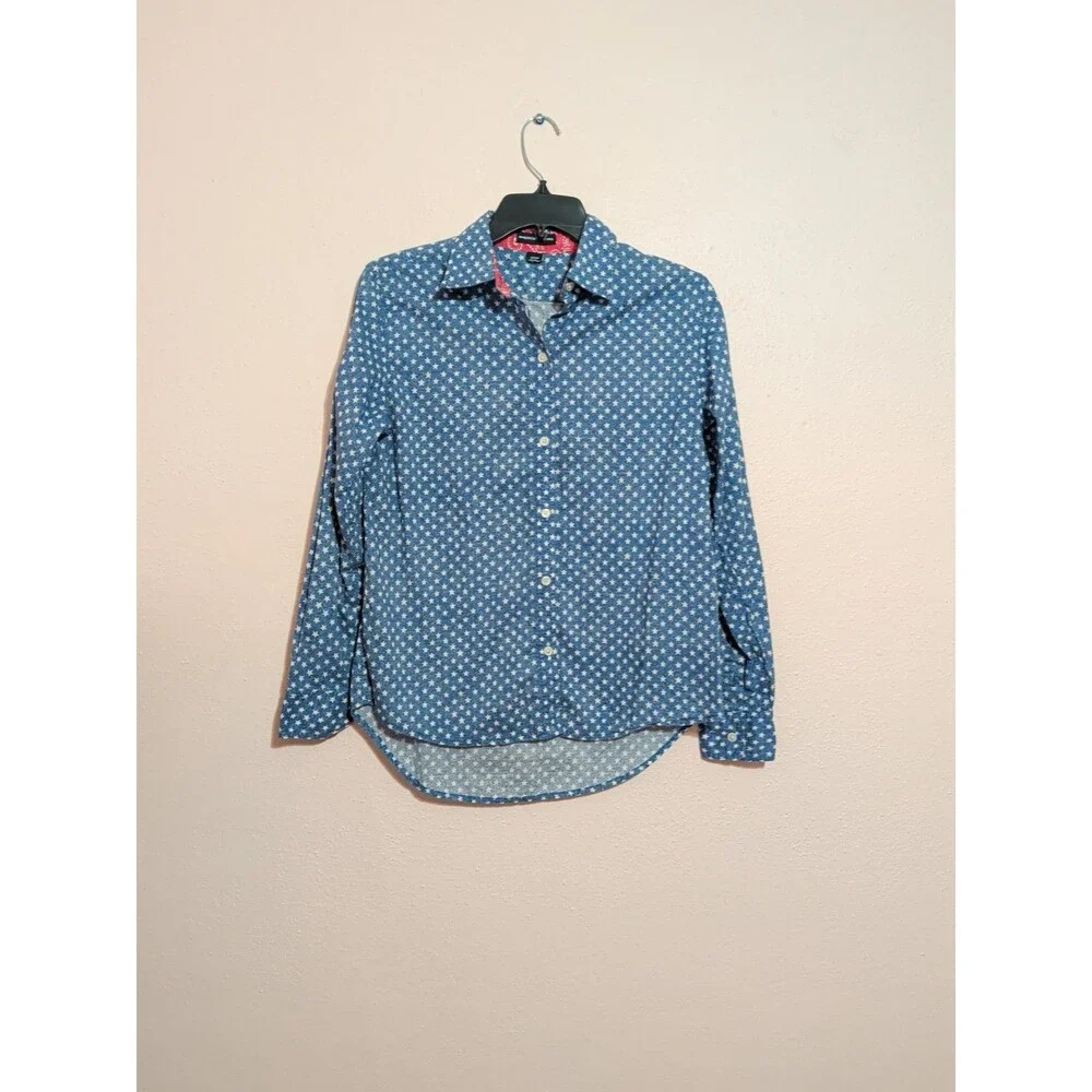 ⭐American Living Womens Shirt small Blue White Star Print Collared Button-up⭐ - Picture 3 of 11